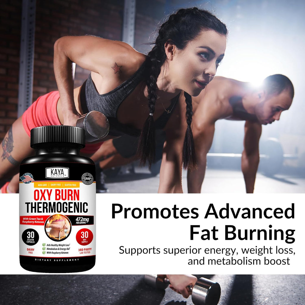 Kaya Naturals Oxy Burn - Fórmula Termogénica Herbal para un Estilo de Vida Activo – No-GMO y Sin Gluten – 30 Comprimidos