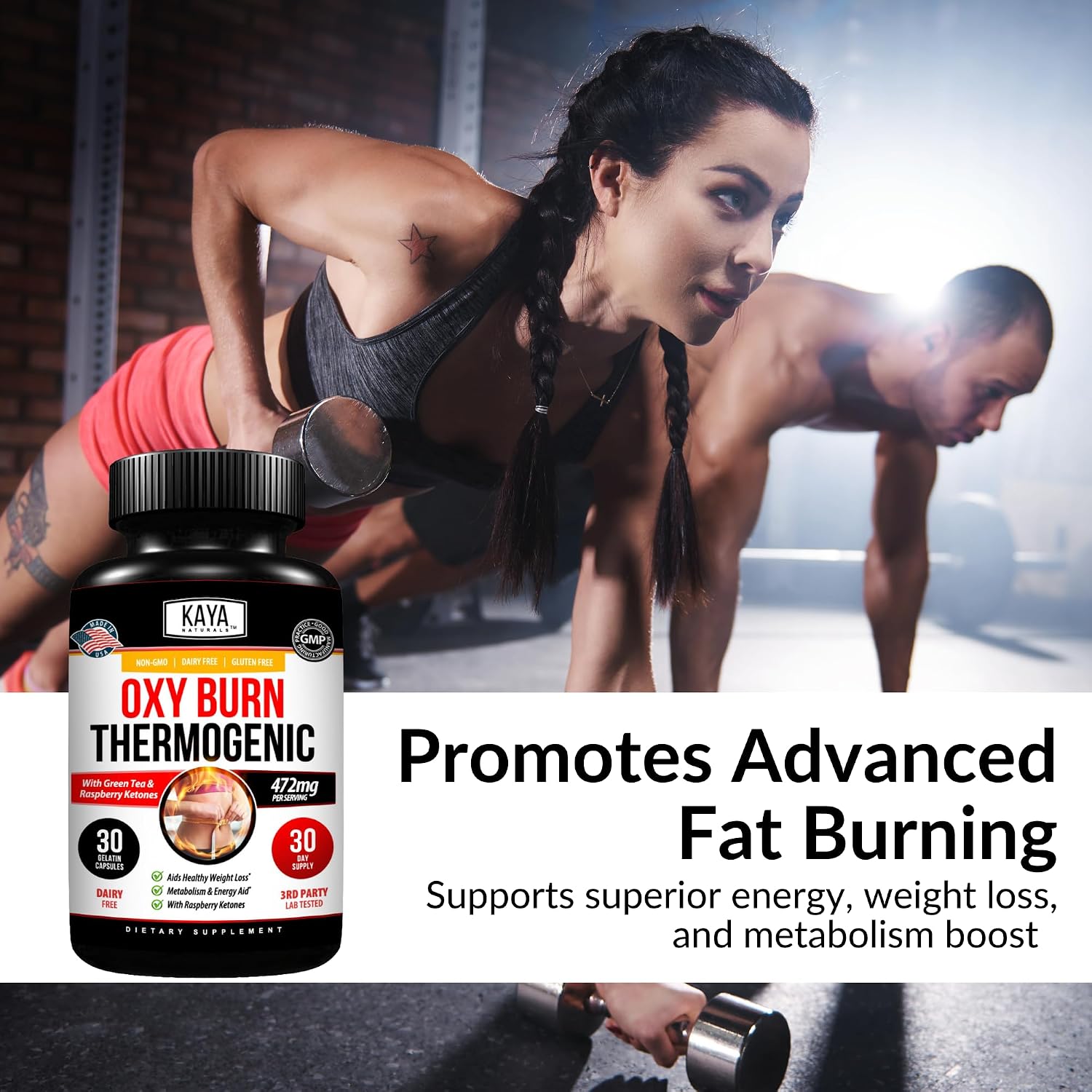 Kaya Naturals Oxy Burn - Fórmula Termogénica Herbal para un Estilo de Vida Activo – No-GMO y Sin Gluten – 30 Comprimidos