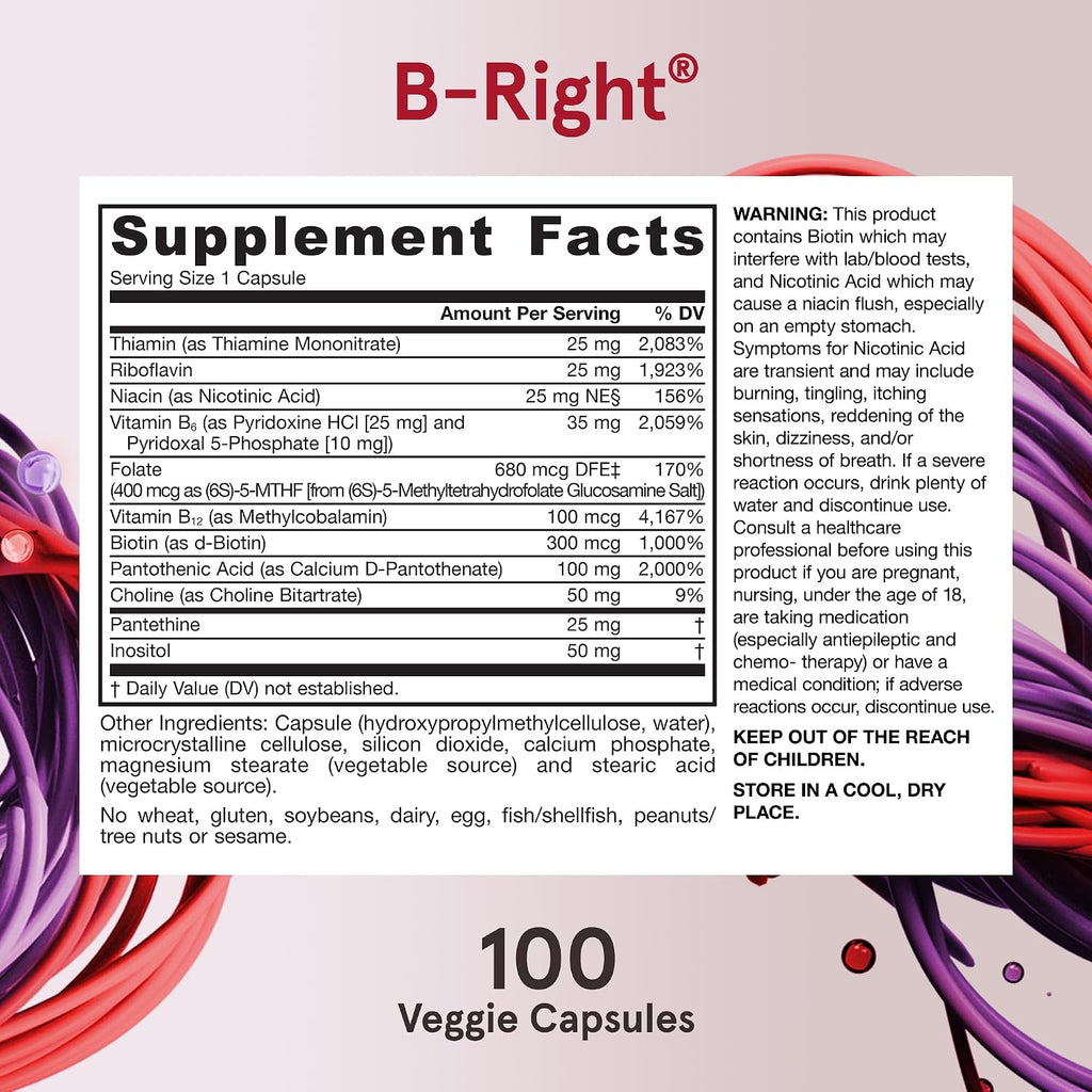 Jarrow Formulas B-Right Complejo B Optimizado - 12 Frascos de 100 Cápsulas Vegetales