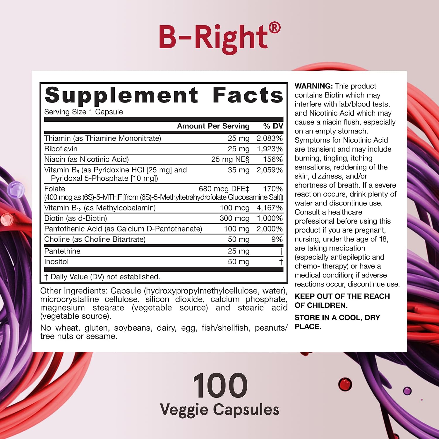 Jarrow Formulas B-Right Complejo B Optimizado - 12 Frascos de 100 Cápsulas Vegetales