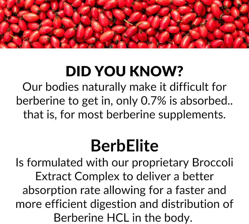 BerbElite - Berberina HCL con Complejo de Semillas de Brócoli, 350mg, 60 Cápsulas Veganas