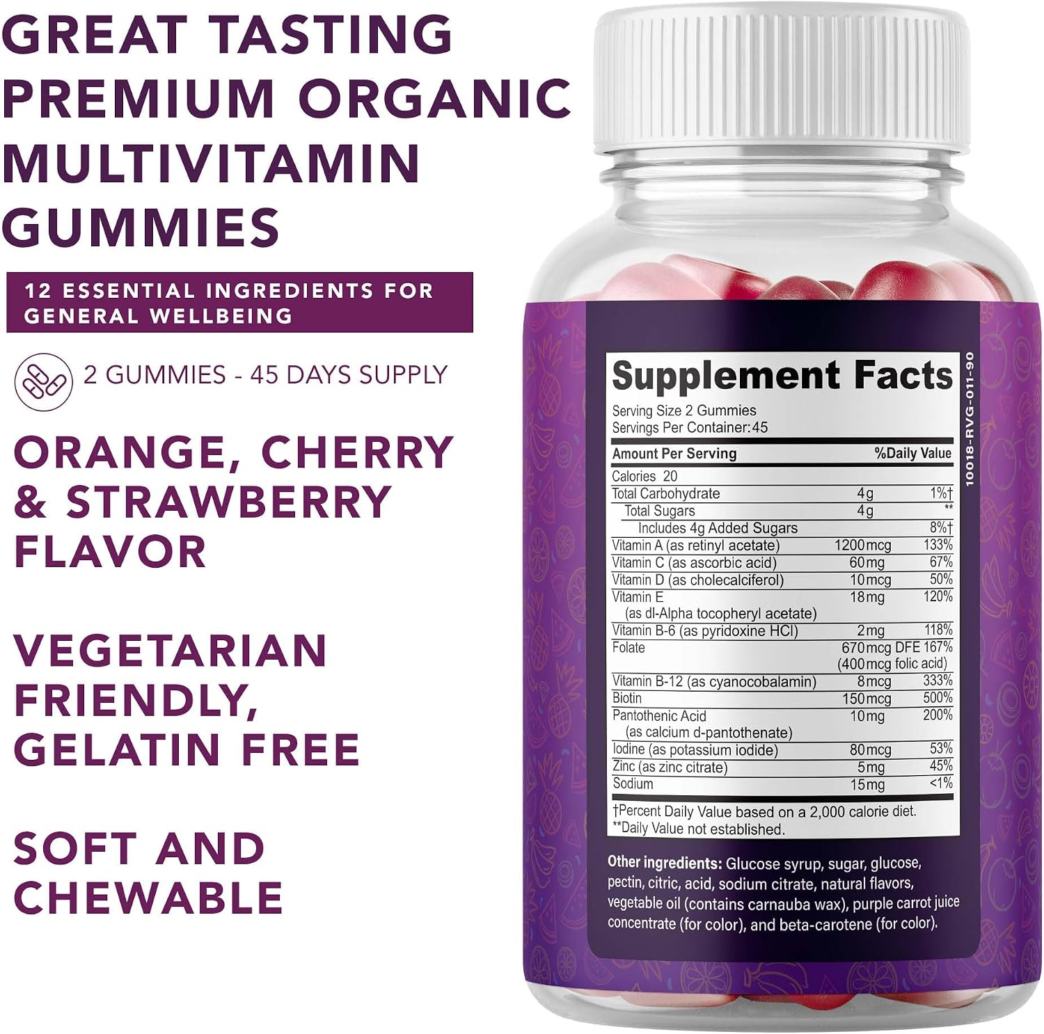 Gominolas Multivitamínicas Completas para Adultos – Mezcla de Vitaminas A, B, C, D, E, Zinc y Biotina – Energía e Inmunidad – 90 Gominolas Veganas Sin Gluten