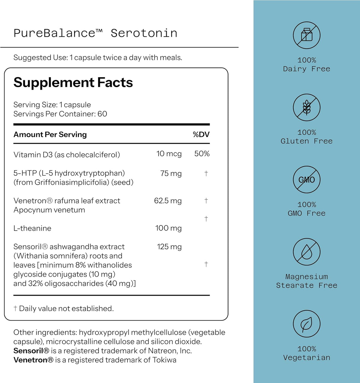 Quality of Life Pure Balance Serotonin Premium – 5-HTP, Venetron, Sensoril, Vitamina D3 y L-Theanina – 60 Cápsulas – Image 2