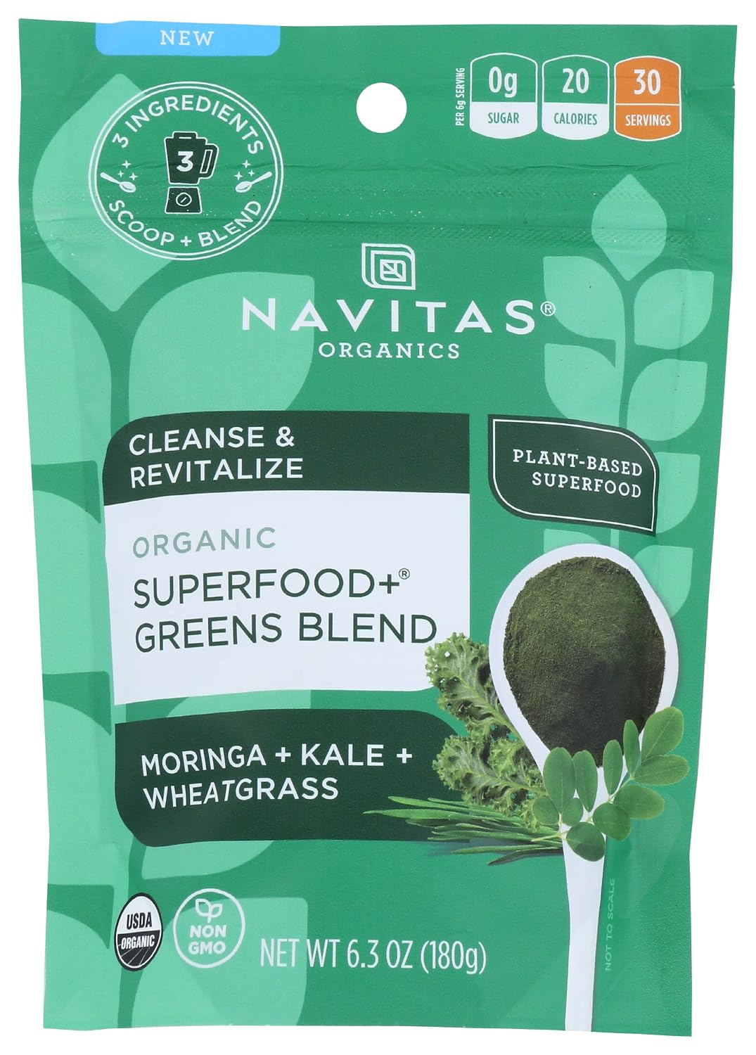 Navitas Organics Mezcla Orgánica de Superalimentos Verdes (Superfood+ Greens Blend), Sin Gluten, No-GMO, 179 g