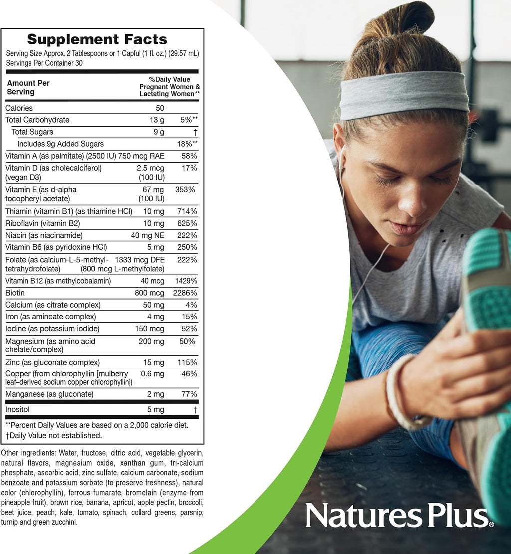 NaturesPlus Source of Life Prenatal Liquid - Sabor Tropical - 30 fl oz - Multivitamínico y Mineral con Hierro