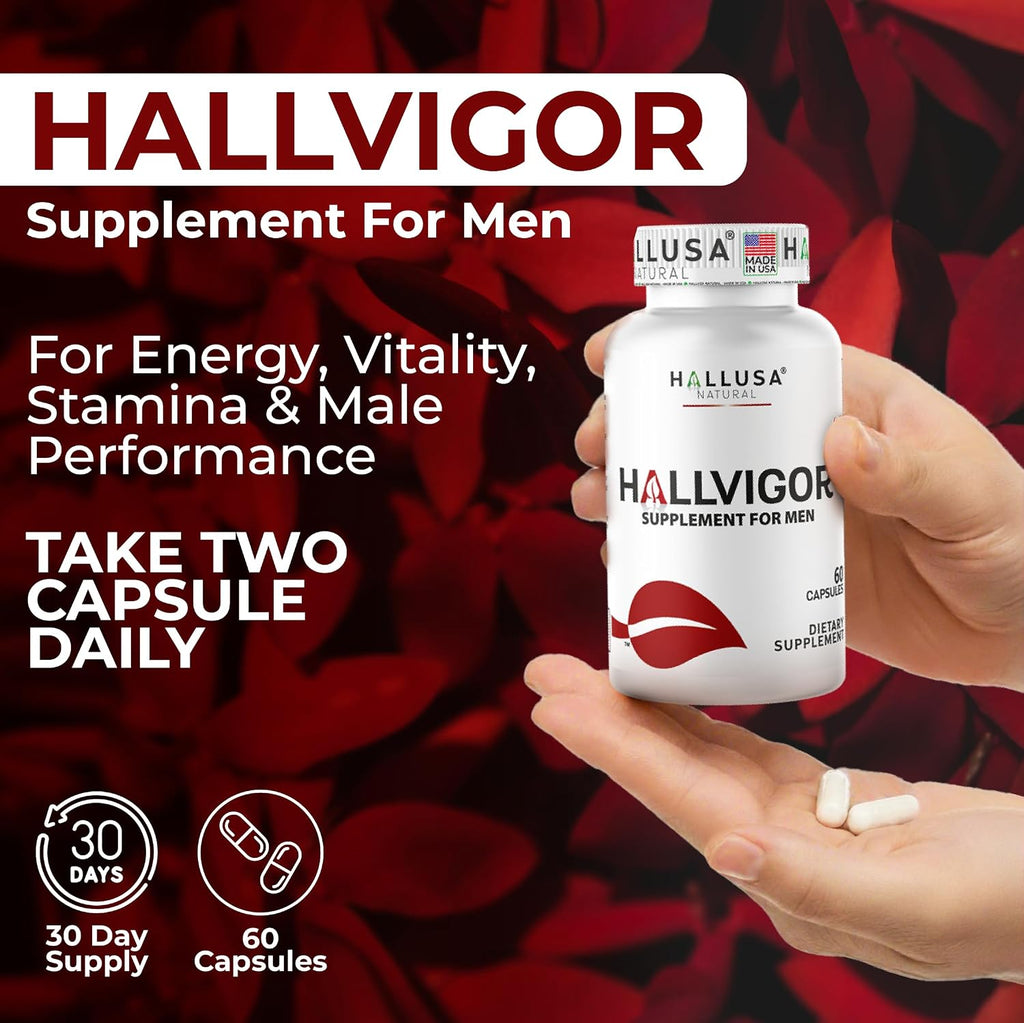 Hallusa Natural HALLVIGOR Multivitamínico Diario para Hombres – Ginseng Coreano, Damiana, Saw Palmetto, Biotina, Complejo B, Zinc, Jalea Real – 60 Cápsulas