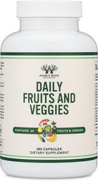 Double Wood Suplemento de Frutas y Verduras - Mezcla de 49 Frutas y Verduras - 1,500 mg por Ración - 180 Cápsulas