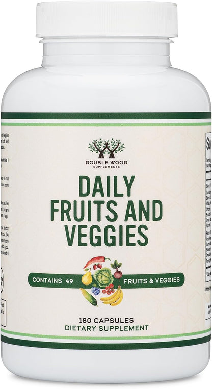Double Wood Suplemento de Frutas y Verduras - Mezcla de 49 Frutas y Verduras - 1,500 mg por Ración - 180 Cápsulas – Image 1