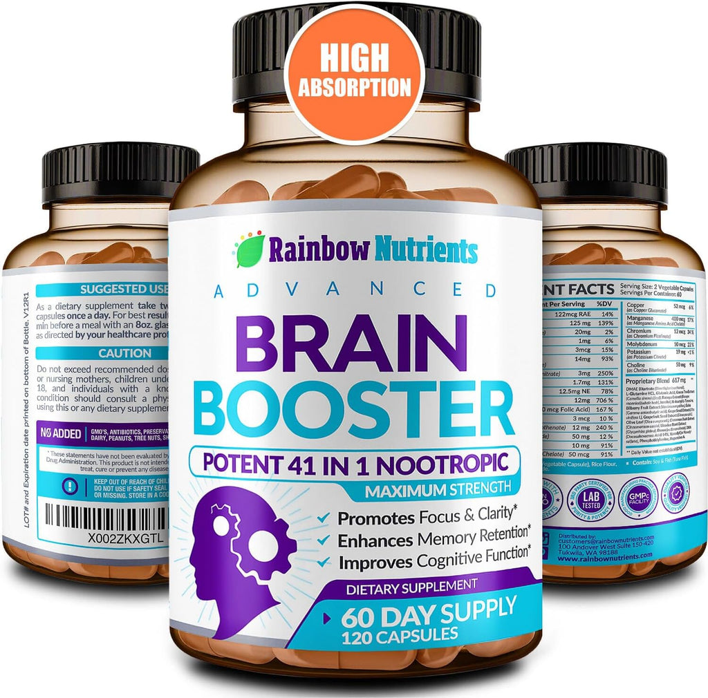 40-en-1 Brain Booster – Complemento Nootrópico para Memoria y Enfoque, 120 Cápsulas