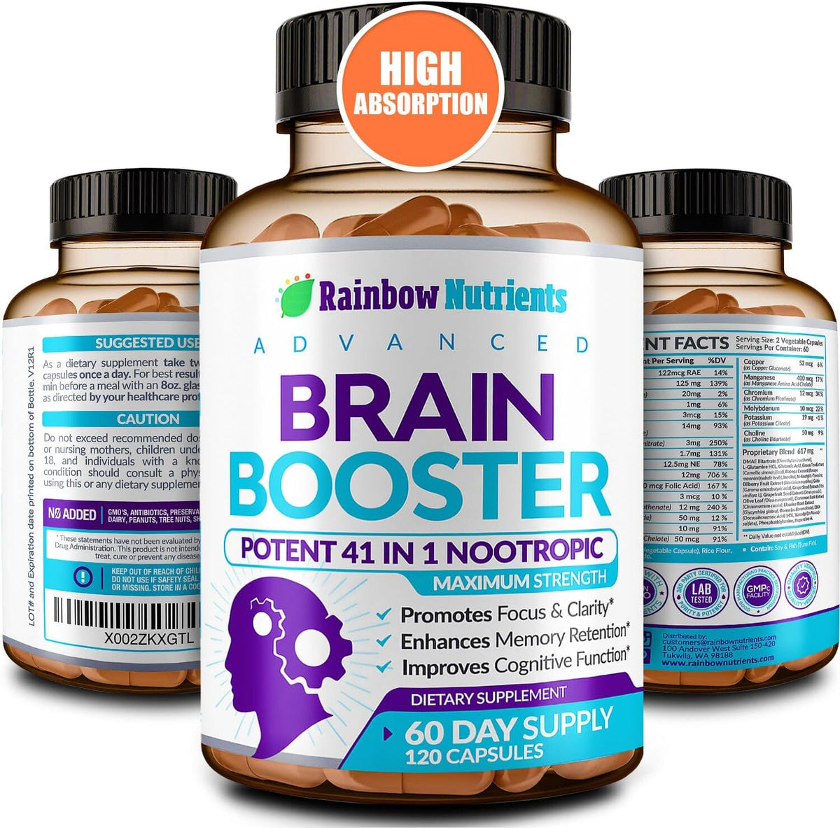 40-en-1 Brain Booster – Complemento – DMAE (dimetiletanolamina): un precursor de la acetilcolina que apoya la – Image 1