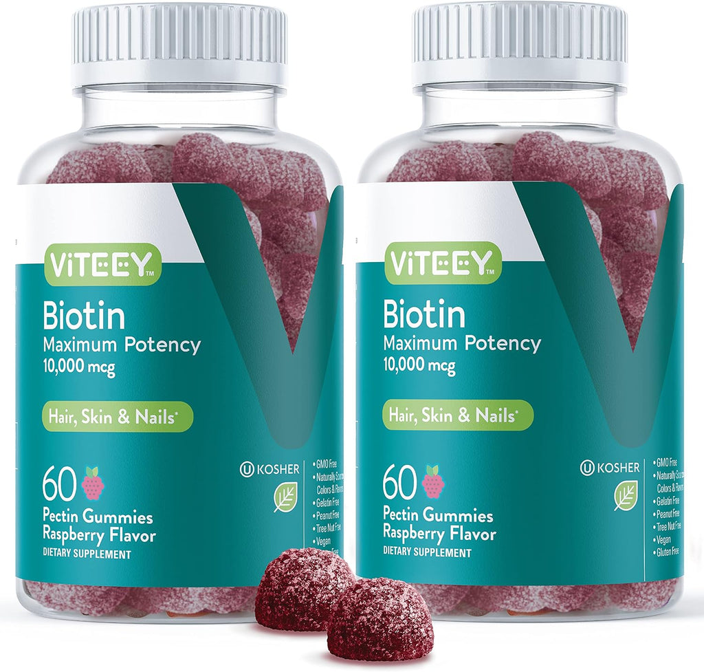 Viteey Biotin Gummies - 10.000 μg - 120 Gominolas para Cabello, Piel y Uñas