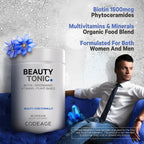 Codeage Beauty Tonic - Suplemento de Biotina 1500 mcg con Vitaminas y Alimentos Orgánicos - 90 Cápsulas Veganas