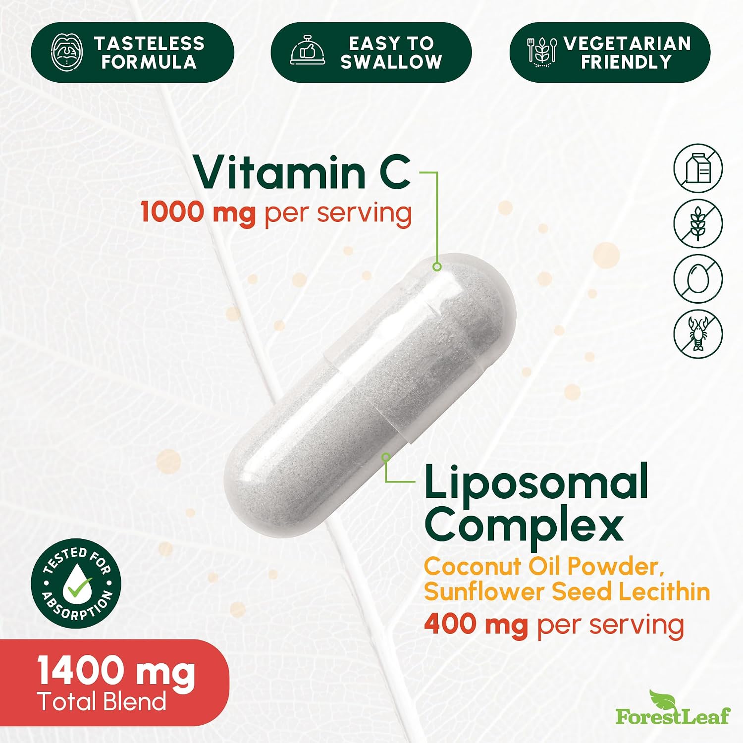 ForestLeaf Vitamina C Liposomal 1400 mg - 120 Cápsulas Veganas