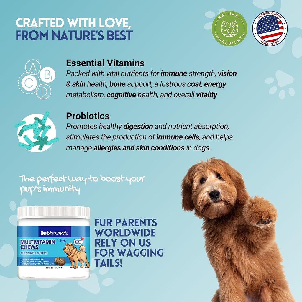 HERBION Pets Multivitamin Chews with Probiotics and Minerals - Duck Flavor