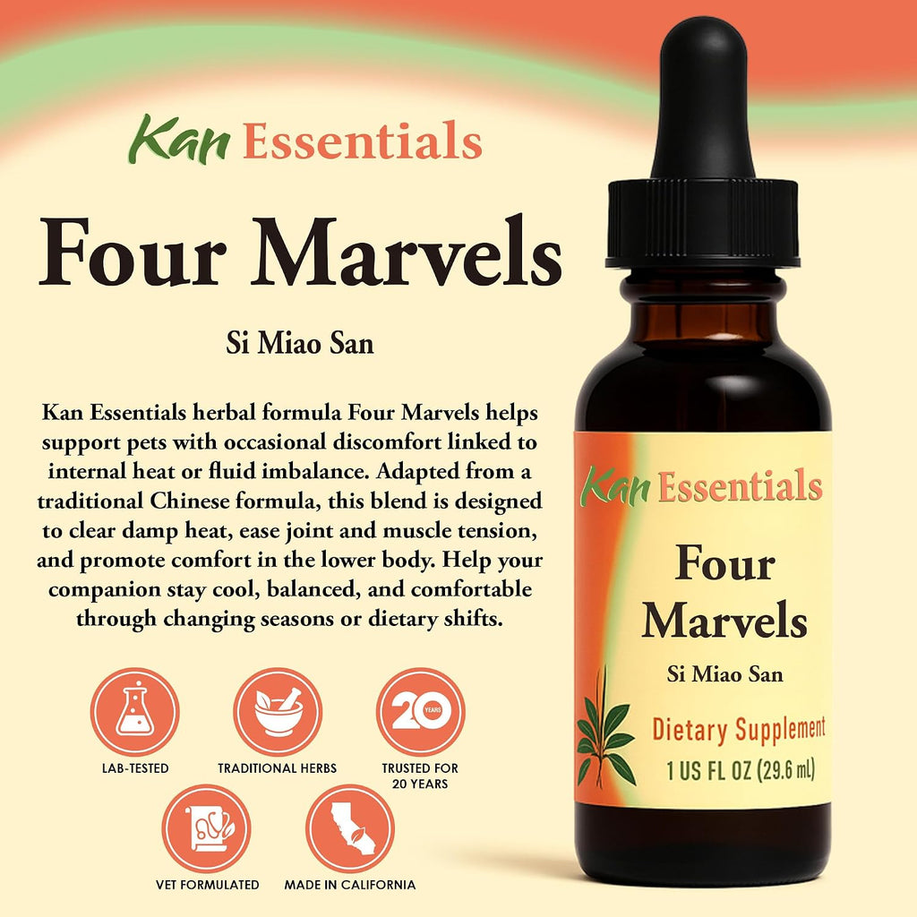 Kan Herb Company Four Marvels – Mezcla herbal china tradicional para perros y gatos, 1 fl oz