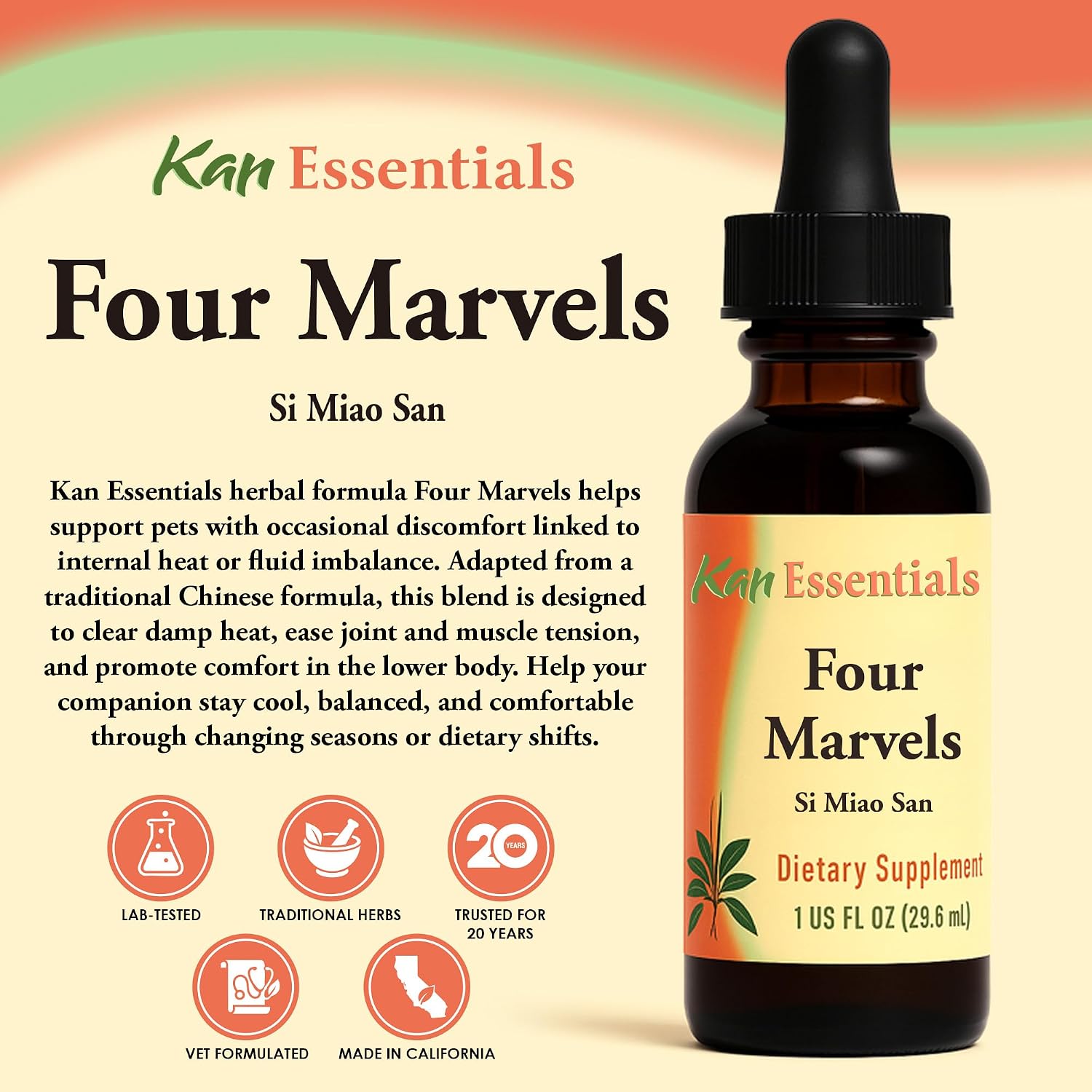 Kan Herb Company Four Marvels – Mezcla herbal china tradicional para perros y gatos, 1 fl oz