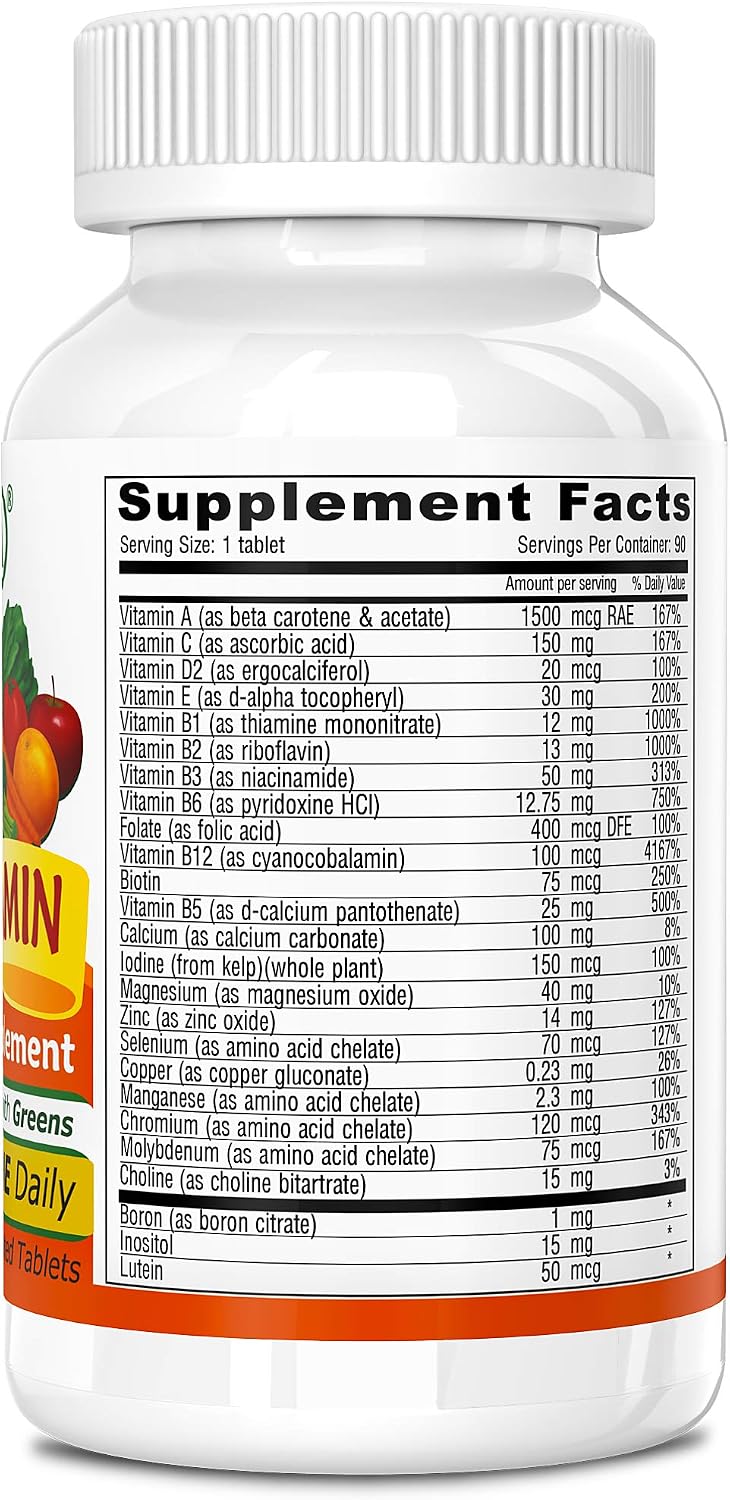 DEVA Multivitamínico y Mineral Vegano - Fórmula Diaria con Superalimentos Verdes - Sin Hierro - 90 Comprimidos Recubiertos