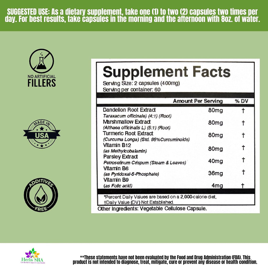 Herbs SRA RenalHealth Suplemento de Apoyo Renal y Urinario, 120 Cápsulas Vegetarianas