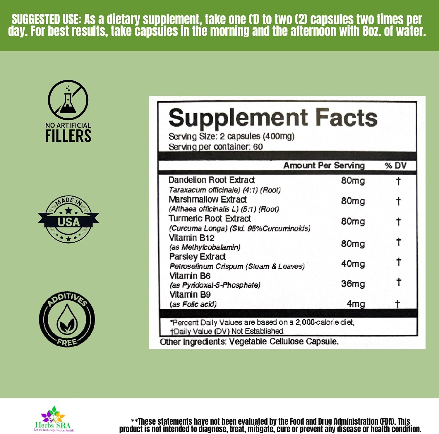 Herbs SRA RenalHealth Suplemento de Apoyo Renal y Urinario, 120 Cápsulas Vegetarianas