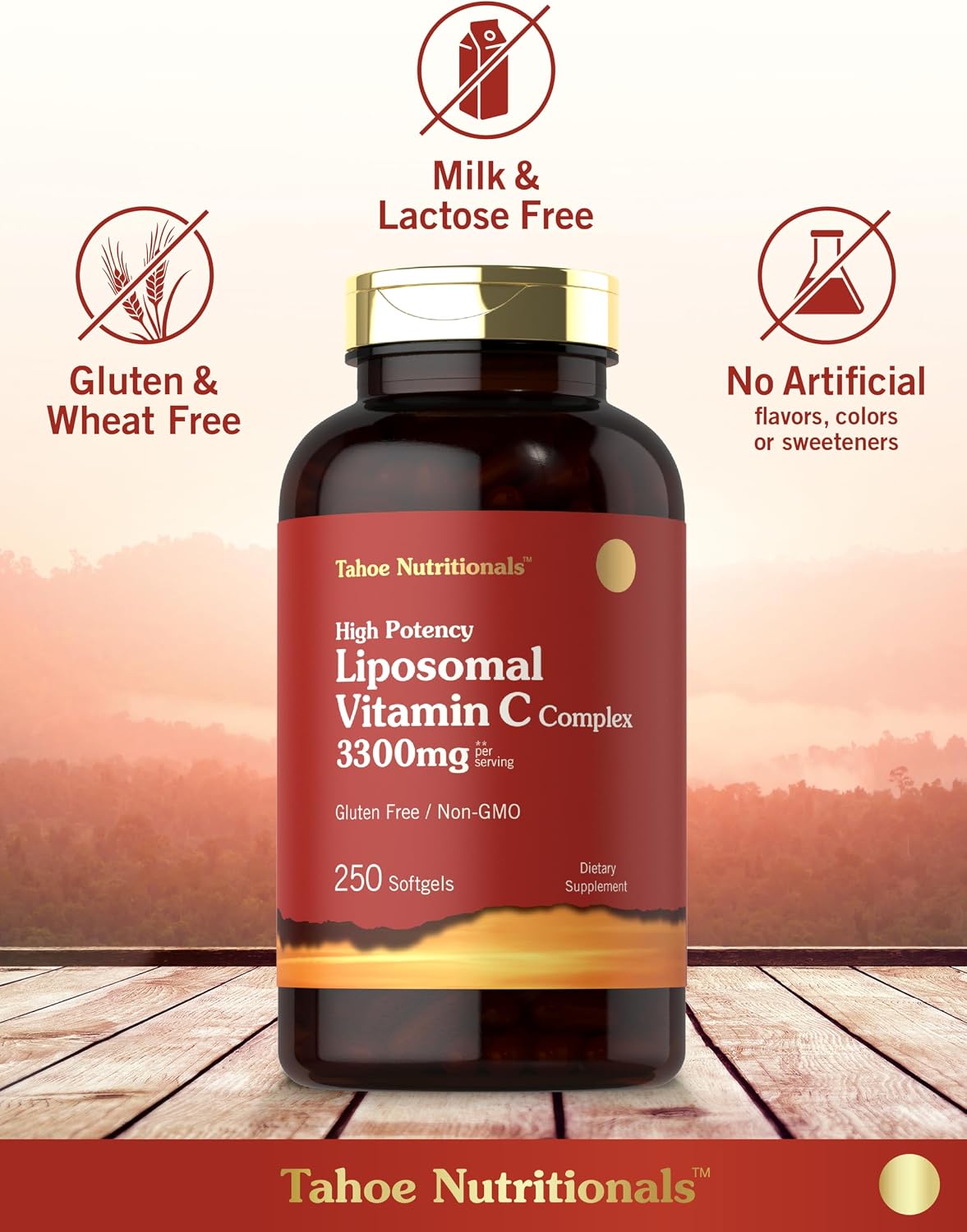 Tahoe Nutritionals Complejo de Vitamina C Liposomal | 3300mg | 250 Cápsulas Blandas | Alta Potencia