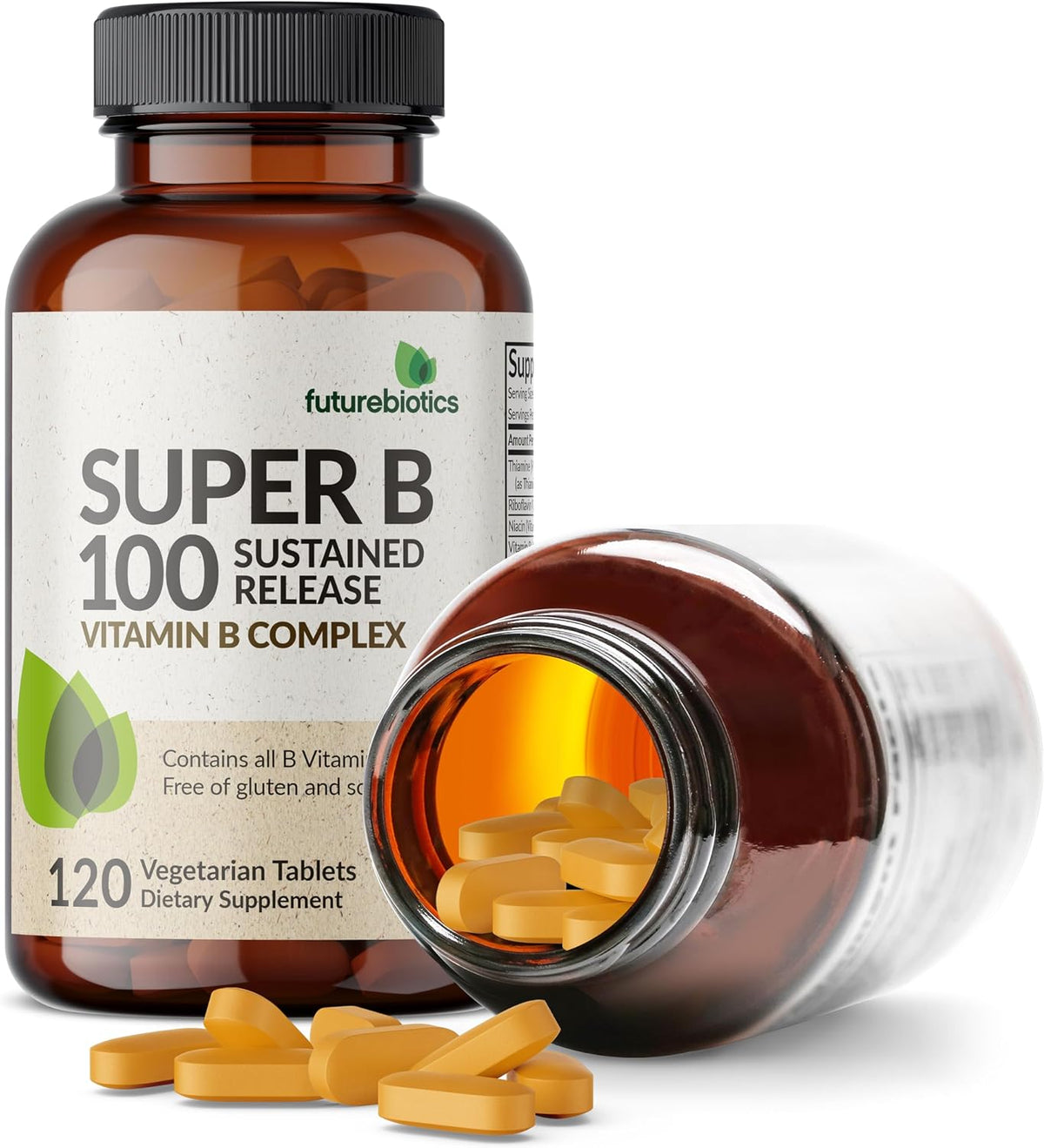 Futurebiotics Super B 100 Sustained Release Vitamin B Complex Non-GMO, 120 Vegetarian Tablets – Image 5