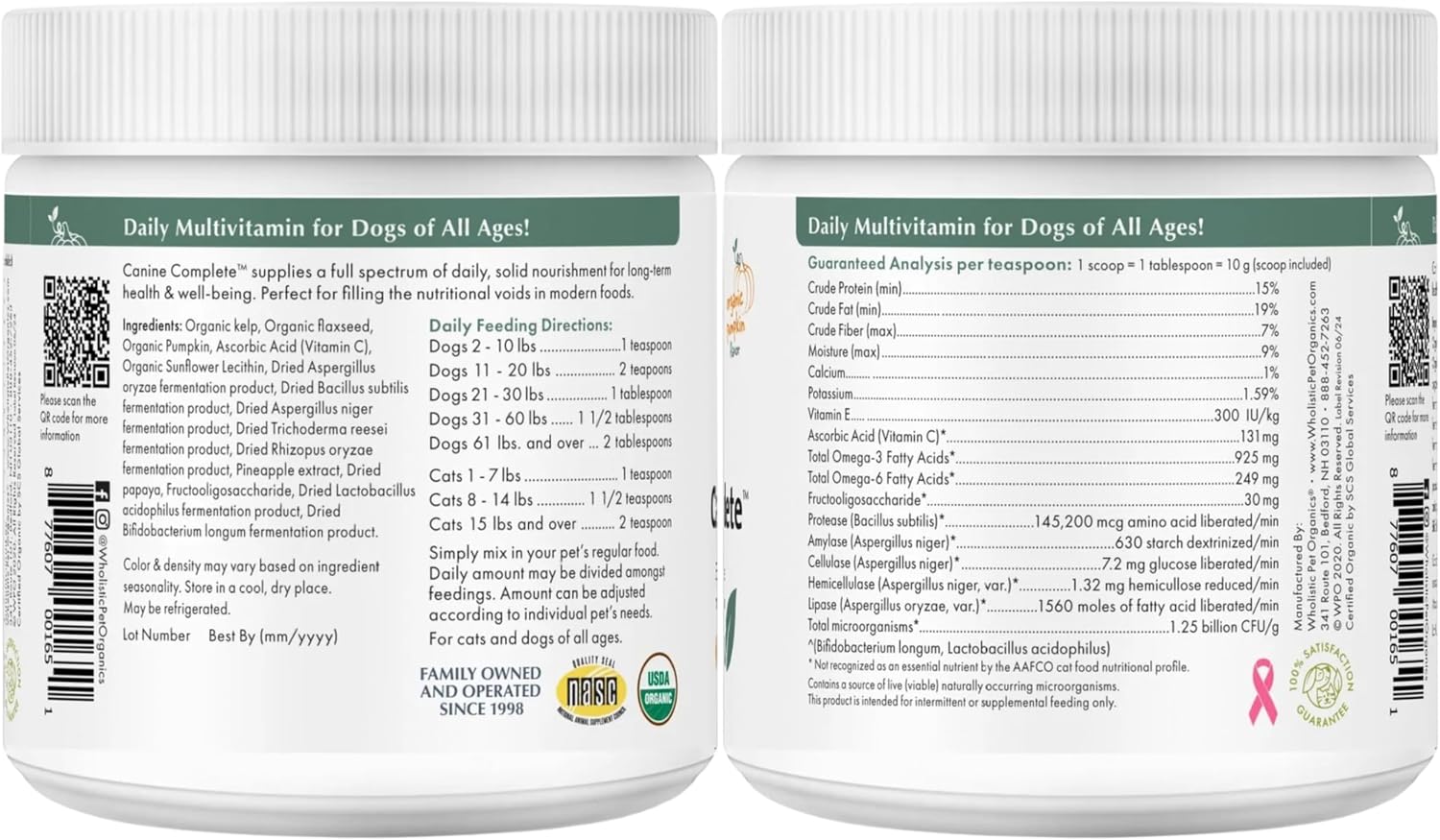 Wholistic Pet Organics Puppy Complete - Multivitamínico en polvo para cachorros (45 dosis)