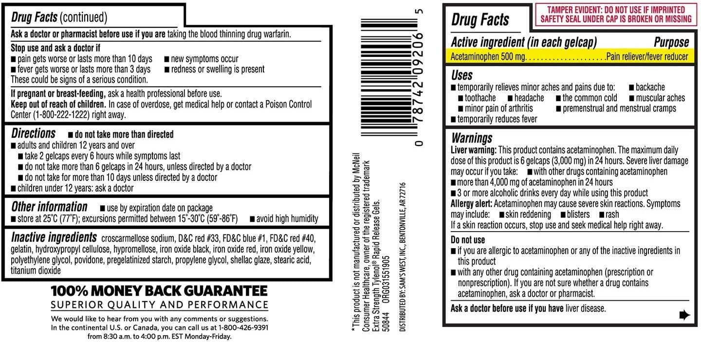 Paracetamol de Liberación Rápida 500 mg, 400 Cápsulas