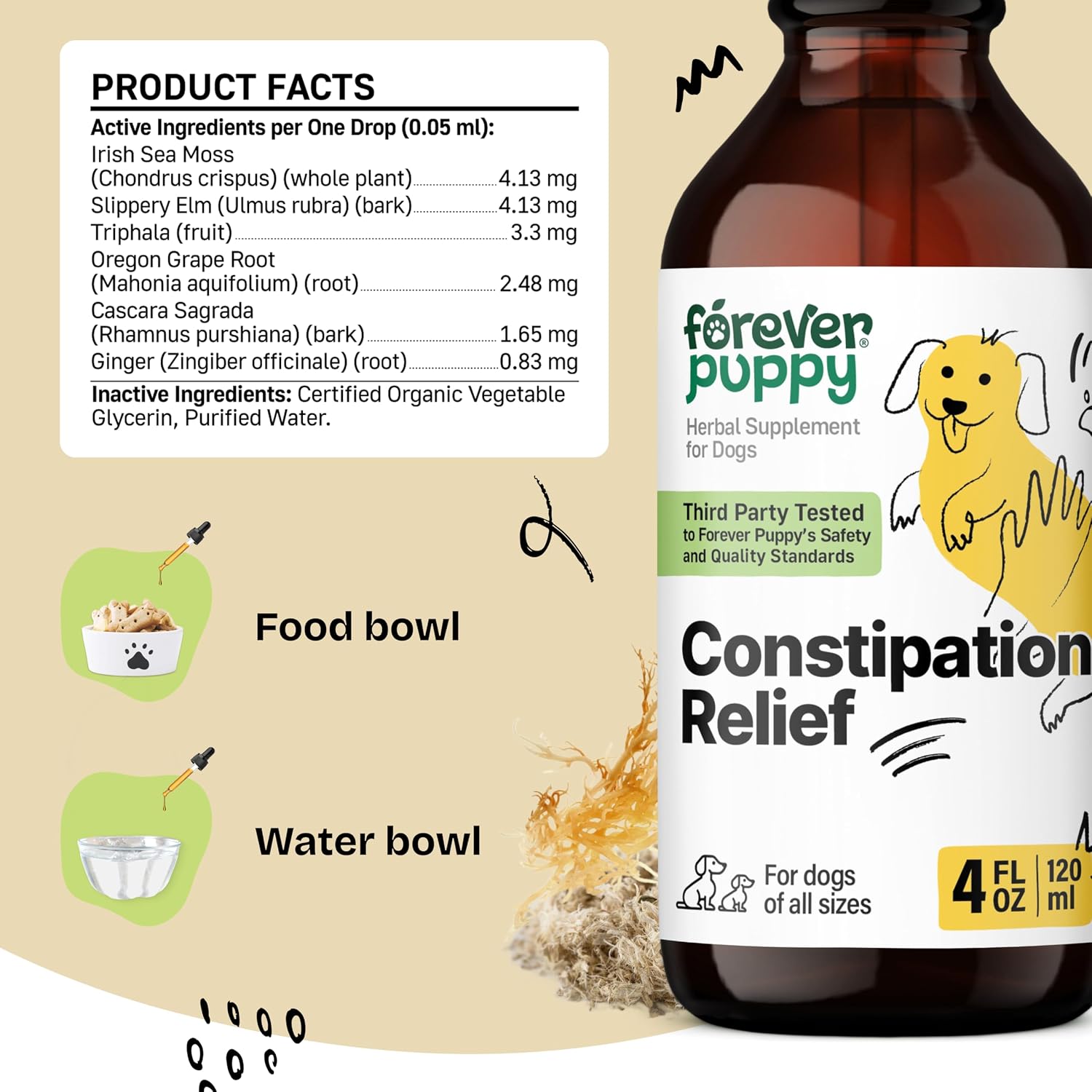 Forever Puppy Alivio del Estreñimiento para Perros, 4 oz (118 ml) - Stool Ease con Musgo de Mar y Olmo Resbaladizo