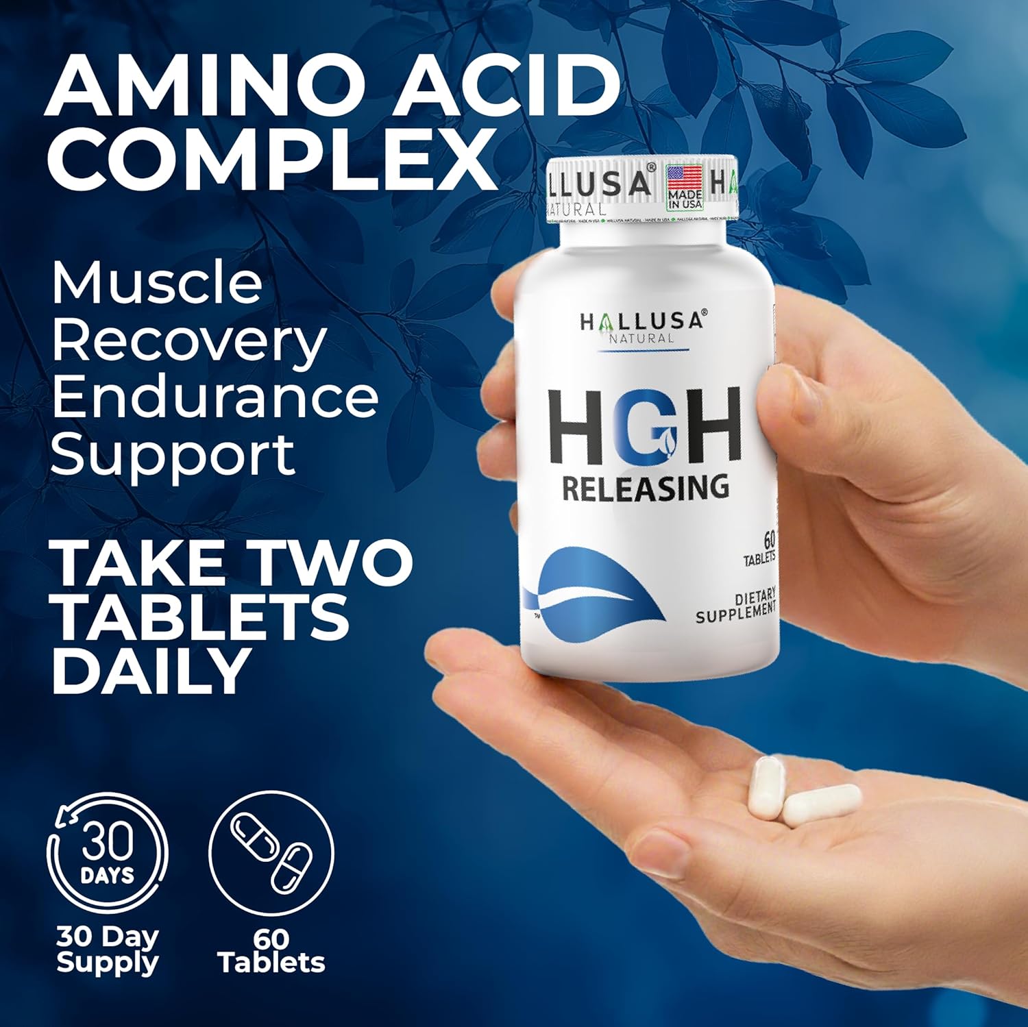 HGH-Releasing Support Supplement con L-Arginina y Ornitina | Apoyo para la Recuperación Muscular y el Rendimiento | Complejo de Aminoácidos con Vitamina B3 y Cromo | 60 Comprimidos