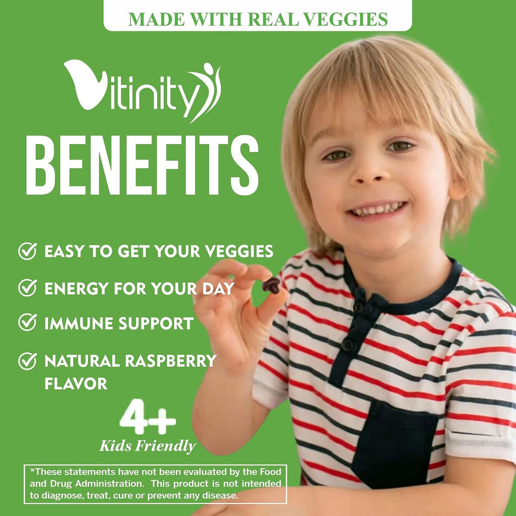 VITINITY Super Greens Multivitamin Gummies - 30 Superalimentos para Adultos y Niños - Sin OGM, Sin Gluten, Sin Azúcar