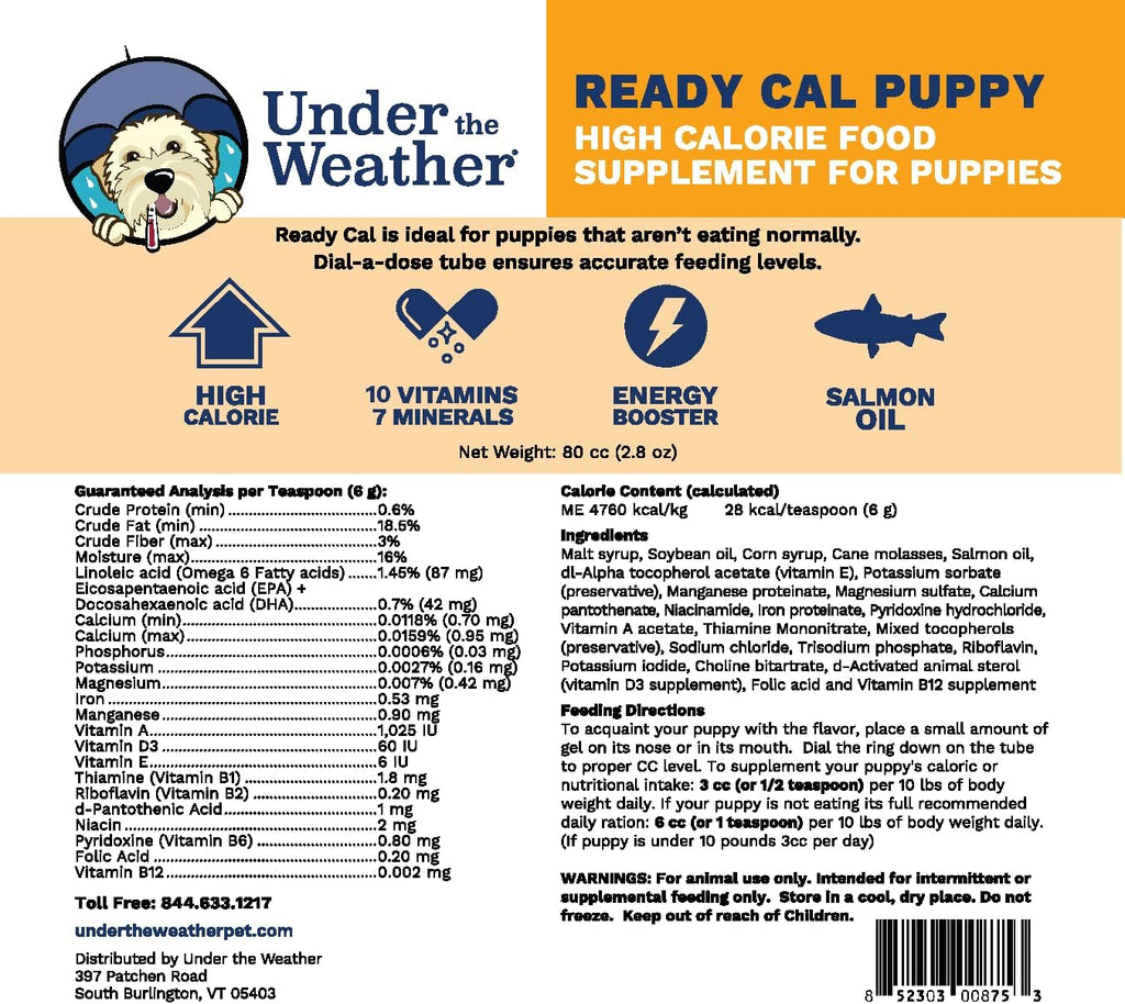 Under the Weather Ready Cal para Cachorros - Suplemento Calórico 80cc