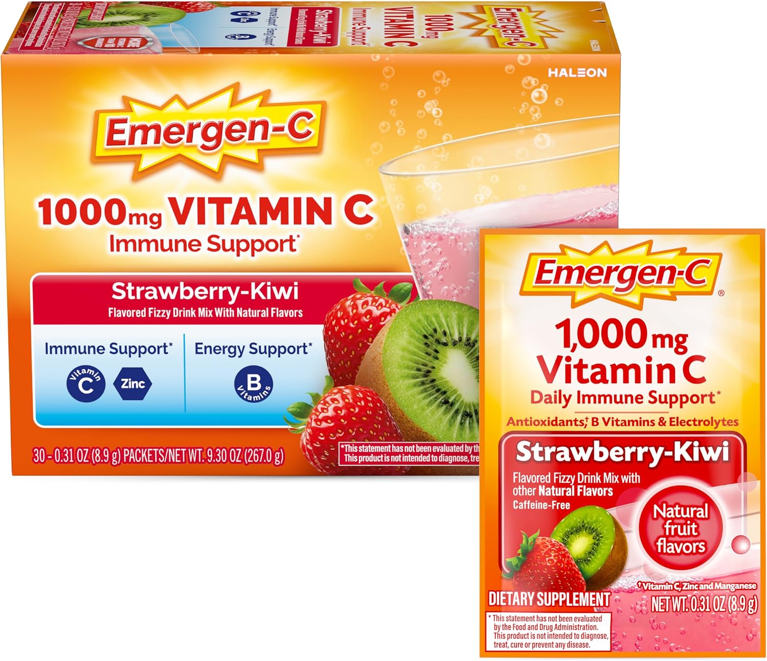 Emergen-C 1000 mg Vitamina C en Polvo Sabor Fresa Kiwi - 30 Sobres