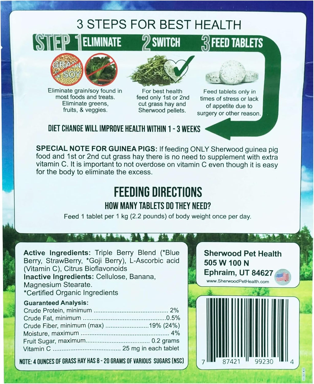 Tripleberry Vitamina C y Bioflavonoides de Sherwood Pet Health (100 Comprimidos - 60 g)
