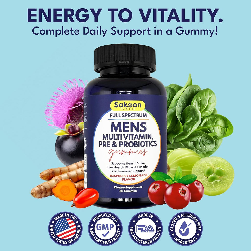 Sakoon nutrition Gominolas Multivitamínicas para Hombre con Probióticos y Prebióticos, 60 unidades