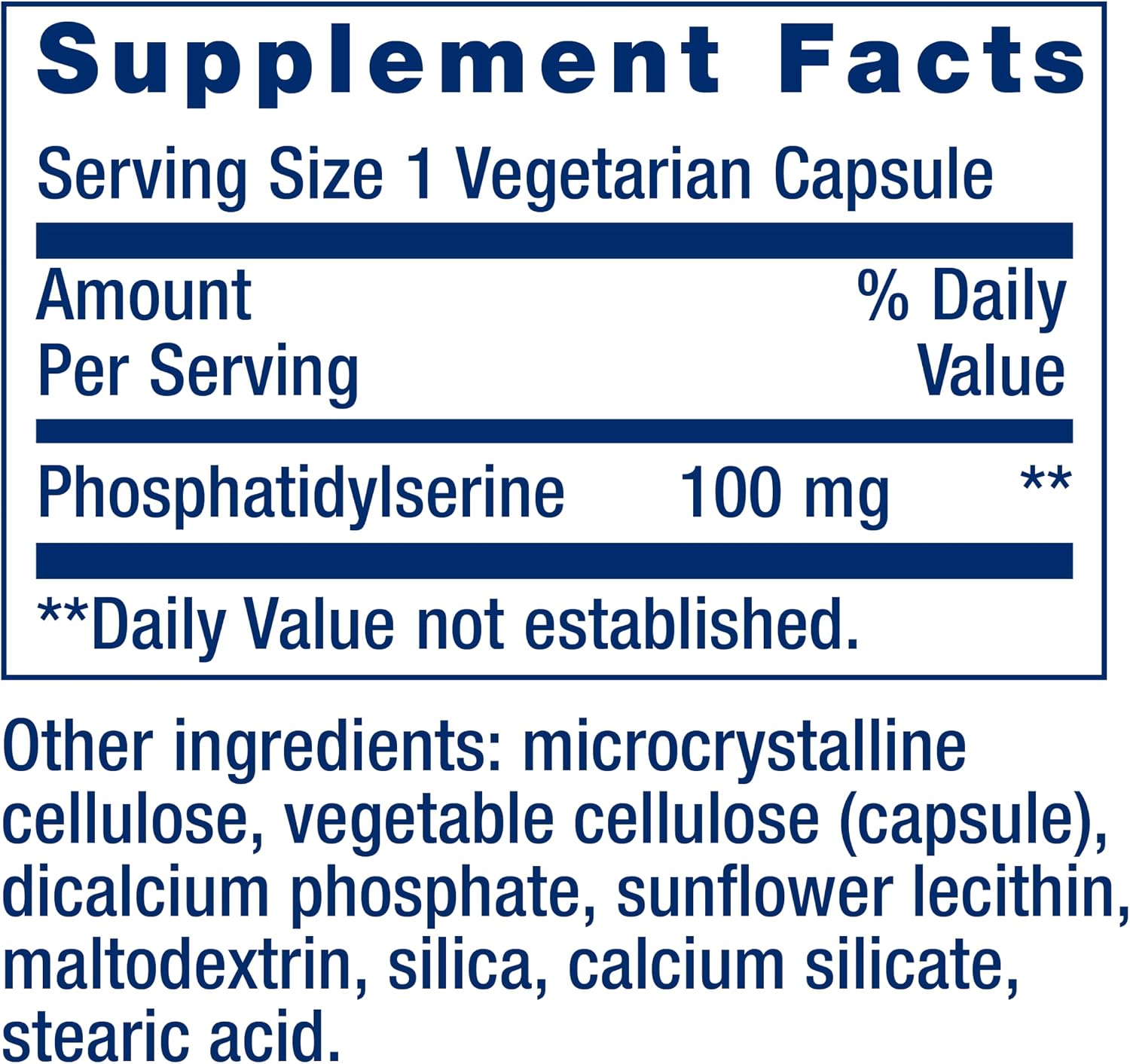 Life Extension PS Caps, Fosfatidilserina para Rendimiento Cognitivo, Sin Gluten, No-GMO, Vegetariano, 100 Cápsulas