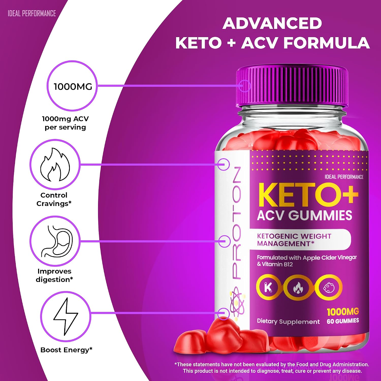 IDEAL PERFORMANCE Proton ACV Gummies, Official Proton Keto ACV Supplement Gummy - Maximum Strength, ProtonKeto + ACV Gummys, All Natural Formula Keto+ACV Premium Gummy Reviews (3 Pack)