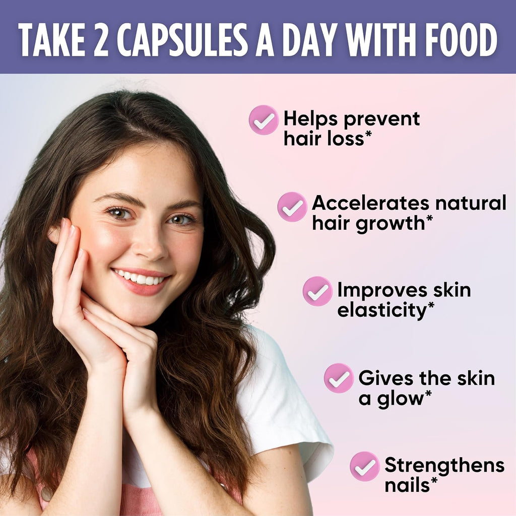 Healblend Vitaminas para Cabello, Piel y Uñas - Biotina 5000 mcg, Hierro y Manganeso - 60 Cápsulas Veganas