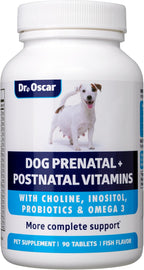 Vitaminas prenatales para perros Dr. Oscar – 2 en 1 prenatales y posnatales con ácido fólico, omega 3, probióticos, colina e inositol – 90 comprimidos