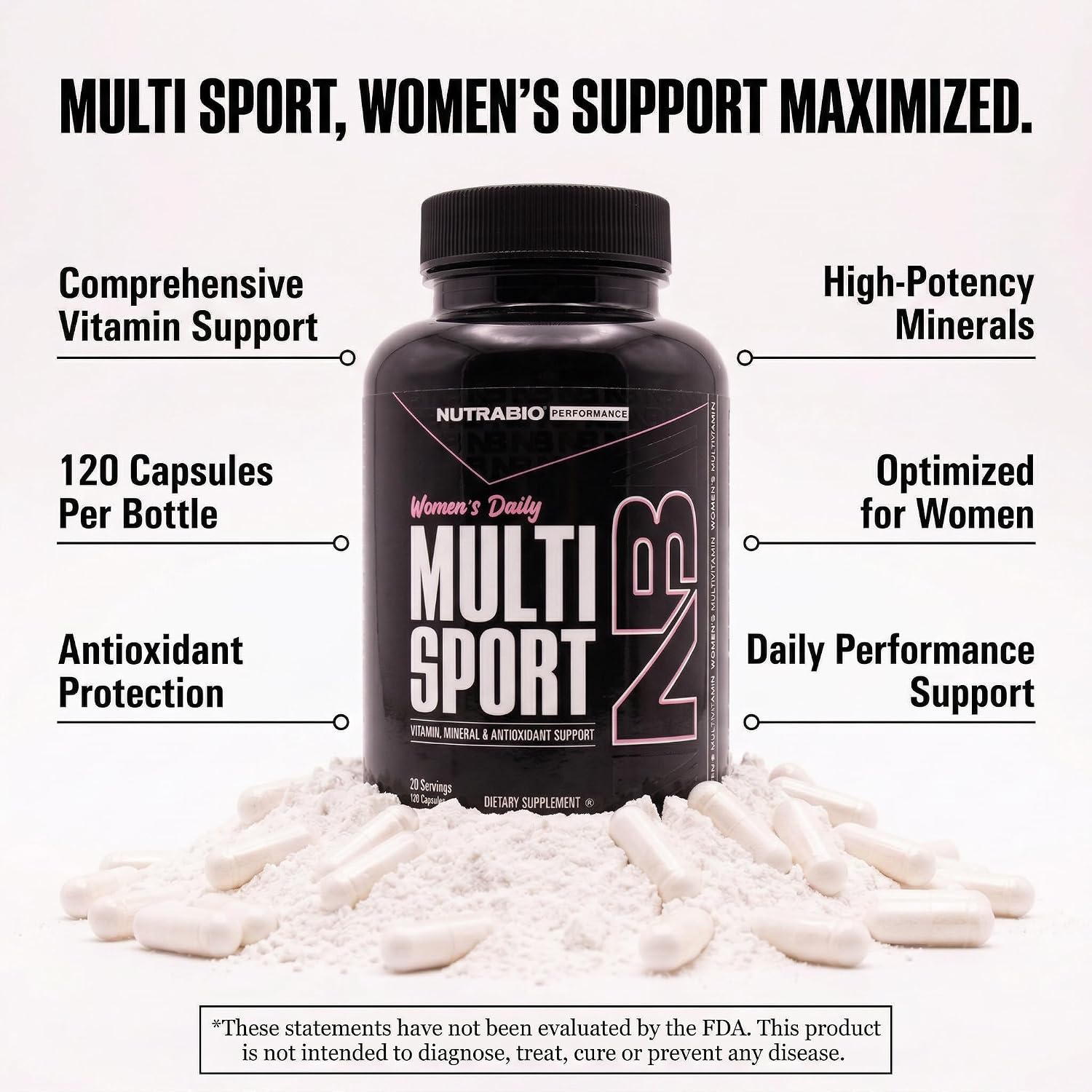 NutraBio MultiSport para Mujeres - Multivitamínico Completo con 33 Vitaminas y Minerales
