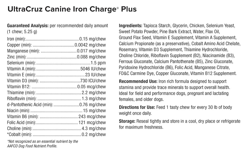 UltraCruz Canine Iron Charge® Plus, 60 Chews Sabrosos para Perros