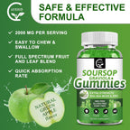 Gominolas Orgánicas de Soursop Graviola - 2200mg Extracto de Hojas de Soursop con Musgo Marino, Zinc y Vitamina C - 60 Gominolas