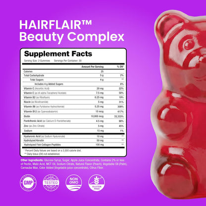 NutraChamps Biotin Gummies 5000 mcg con – La biotina contribuye al funcionamiento normal del sistema nervioso. – Image 2