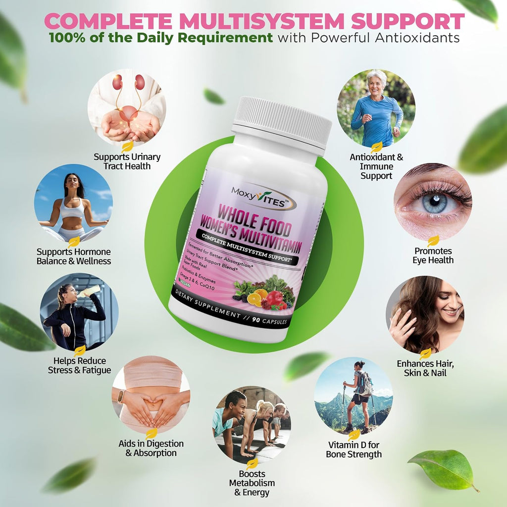 MoxyVites Multivitamínico Metilado para Mujeres con Hierro - 44 Nutrientes Fermentados de Alimentos Integrales - 90 Cápsulas Veganas