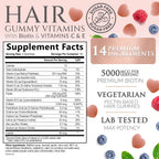Hair Vitamins Gummies - Gominolas Sin Azúcar con Biotina 5000 mcg, Vitaminas A, B12, C, D, E y Ácido Fólico - 60 Gominolas