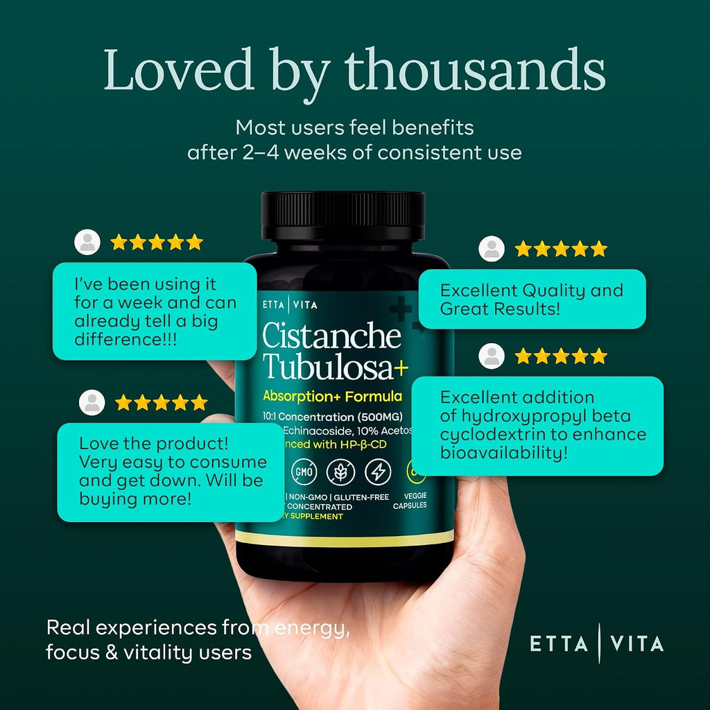 Etta Vita Cistanche Tubulosa 500 mg – Potente Extracto Estandarizado 50% Equinacósido/10% Acetósido