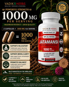 Vadik Herbs Jatamansi Cápsulas 1000mg – Raíz Orgánica de Jatamansi (Nardostachys jatamansi) – Hierba Ayurvédica para la Calma, Claridad y Sueño Reparador – 100 Cápsulas Vegetales – No Transgénico