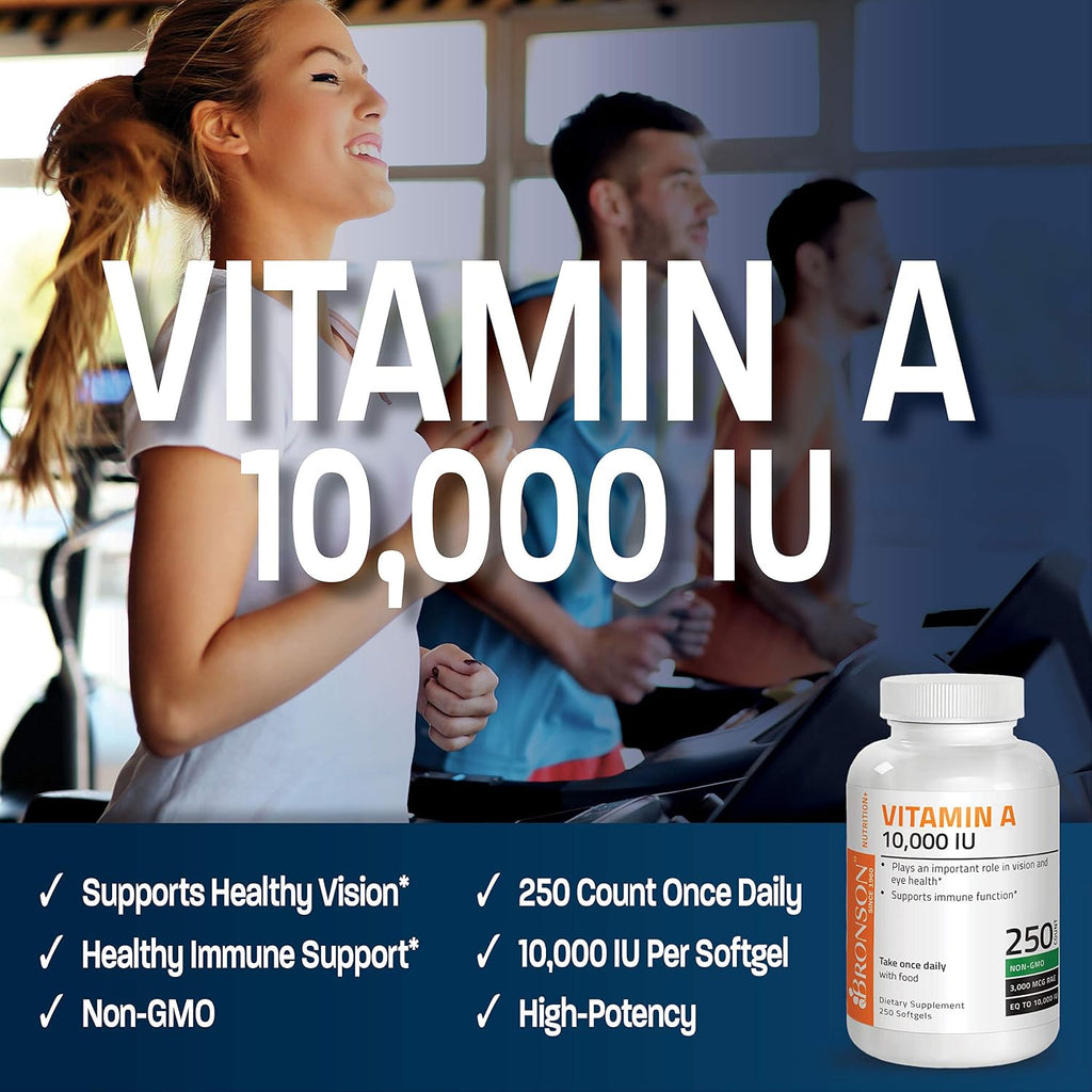 Bronson Vitamina A 10.000 UI - 250 Cápsulas Blandas - Fórmula Premium Sin OGM