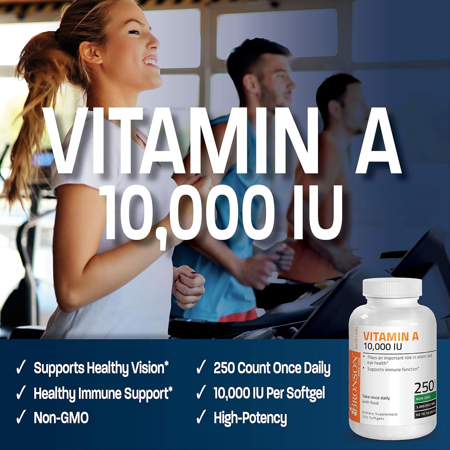 Bronson Vitamina A 10.000 UI - 250 Cápsulas Blandas - Fórmula Premium Sin OGM