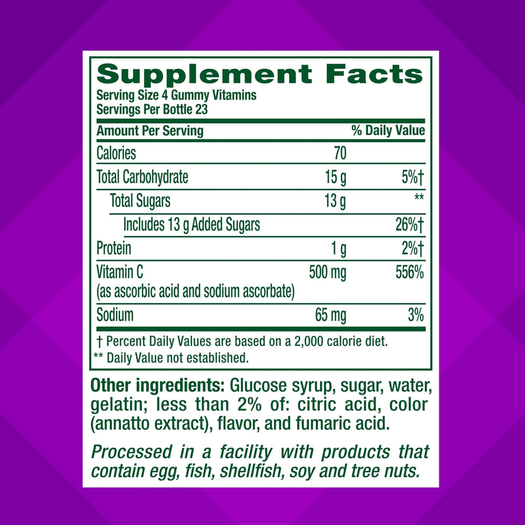 vitafusion Extra Strength Power C Gominolas de Vitamina C, Sabor Cítrico Tropical, 92 unidades