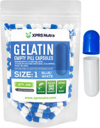 XPRS Nutra Cápsulas Vacías de Gelatina Tamaño 1 - 100 Unidades - Cápsulas de Gelatina Bovino Puro para Suplementos DIY (Azul/Blanco)